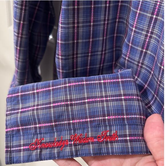 Robert Graham Plaid Classic Fit Blue Pink Cotton Long Sleeve Shirt, XL - Picture 8 of 10